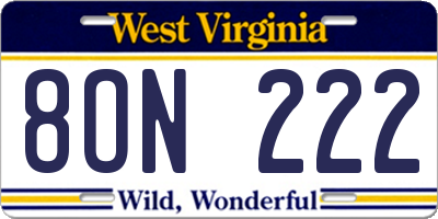 WV license plate 8ON222