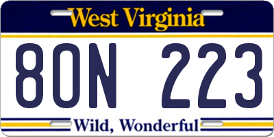 WV license plate 8ON223