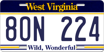 WV license plate 8ON224
