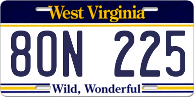 WV license plate 8ON225