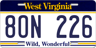 WV license plate 8ON226