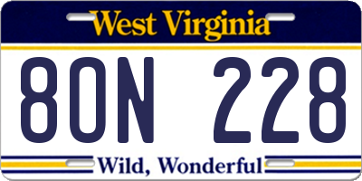 WV license plate 8ON228