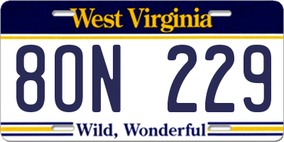 WV license plate 8ON229