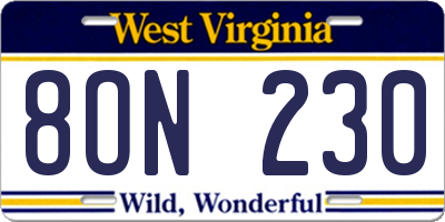 WV license plate 8ON230