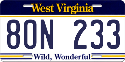 WV license plate 8ON233