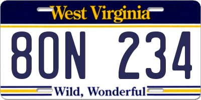 WV license plate 8ON234
