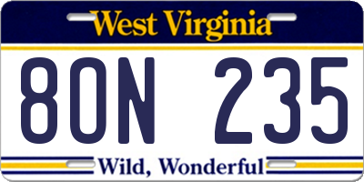 WV license plate 8ON235