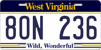 WV license plate 8ON236