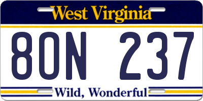 WV license plate 8ON237