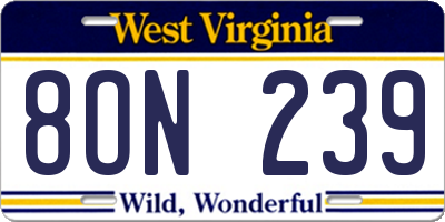 WV license plate 8ON239