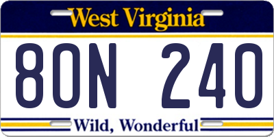 WV license plate 8ON240