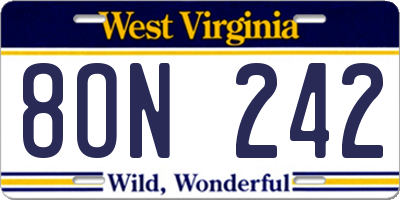 WV license plate 8ON242