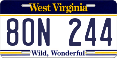 WV license plate 8ON244