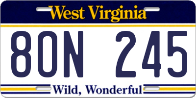 WV license plate 8ON245
