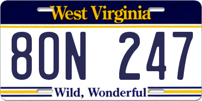 WV license plate 8ON247