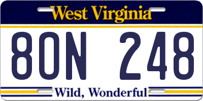 WV license plate 8ON248