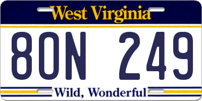 WV license plate 8ON249