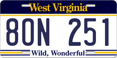 WV license plate 8ON251