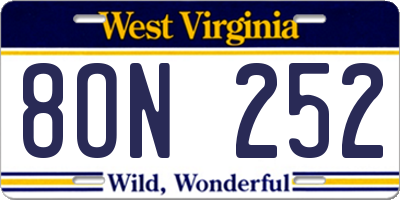 WV license plate 8ON252