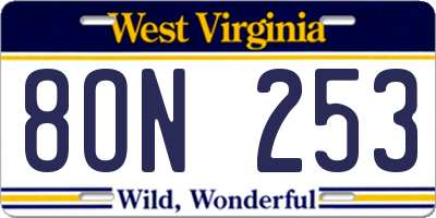WV license plate 8ON253