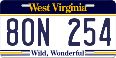 WV license plate 8ON254