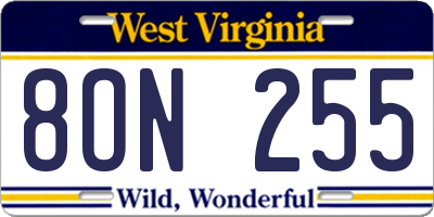 WV license plate 8ON255