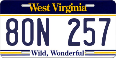 WV license plate 8ON257