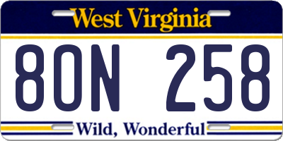 WV license plate 8ON258
