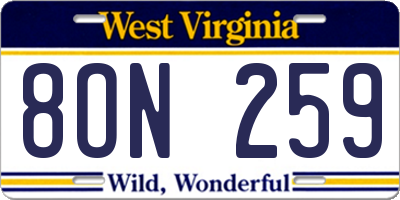 WV license plate 8ON259