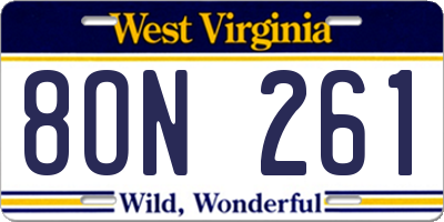 WV license plate 8ON261