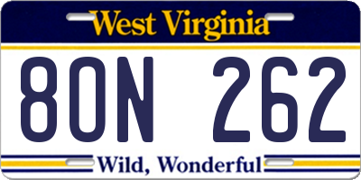 WV license plate 8ON262