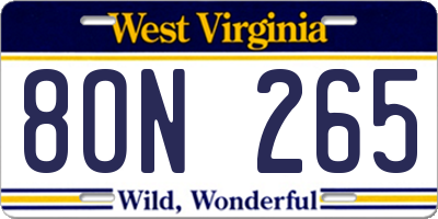 WV license plate 8ON265