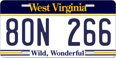 WV license plate 8ON266