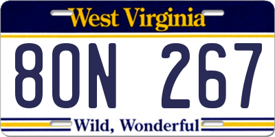 WV license plate 8ON267
