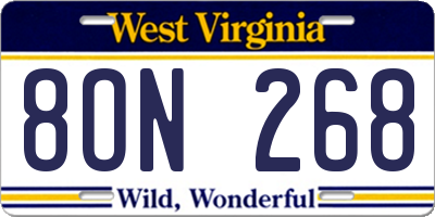 WV license plate 8ON268