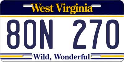 WV license plate 8ON270