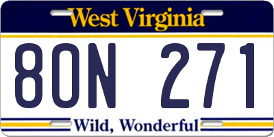 WV license plate 8ON271