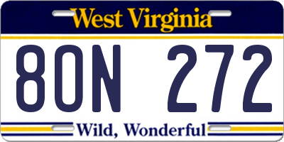 WV license plate 8ON272