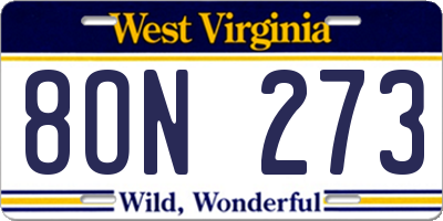 WV license plate 8ON273