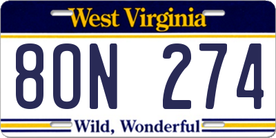 WV license plate 8ON274