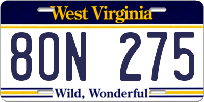WV license plate 8ON275