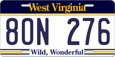 WV license plate 8ON276