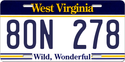 WV license plate 8ON278