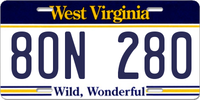 WV license plate 8ON280