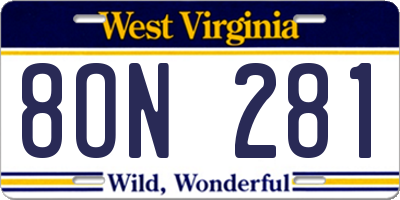 WV license plate 8ON281