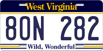 WV license plate 8ON282