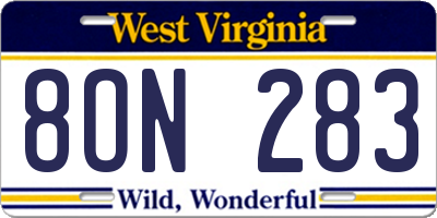 WV license plate 8ON283