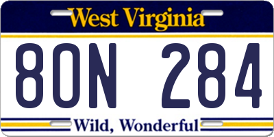 WV license plate 8ON284