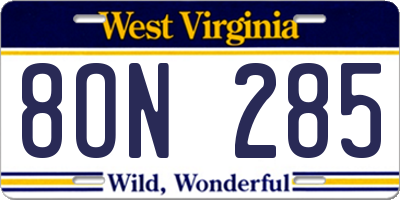 WV license plate 8ON285