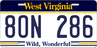 WV license plate 8ON286